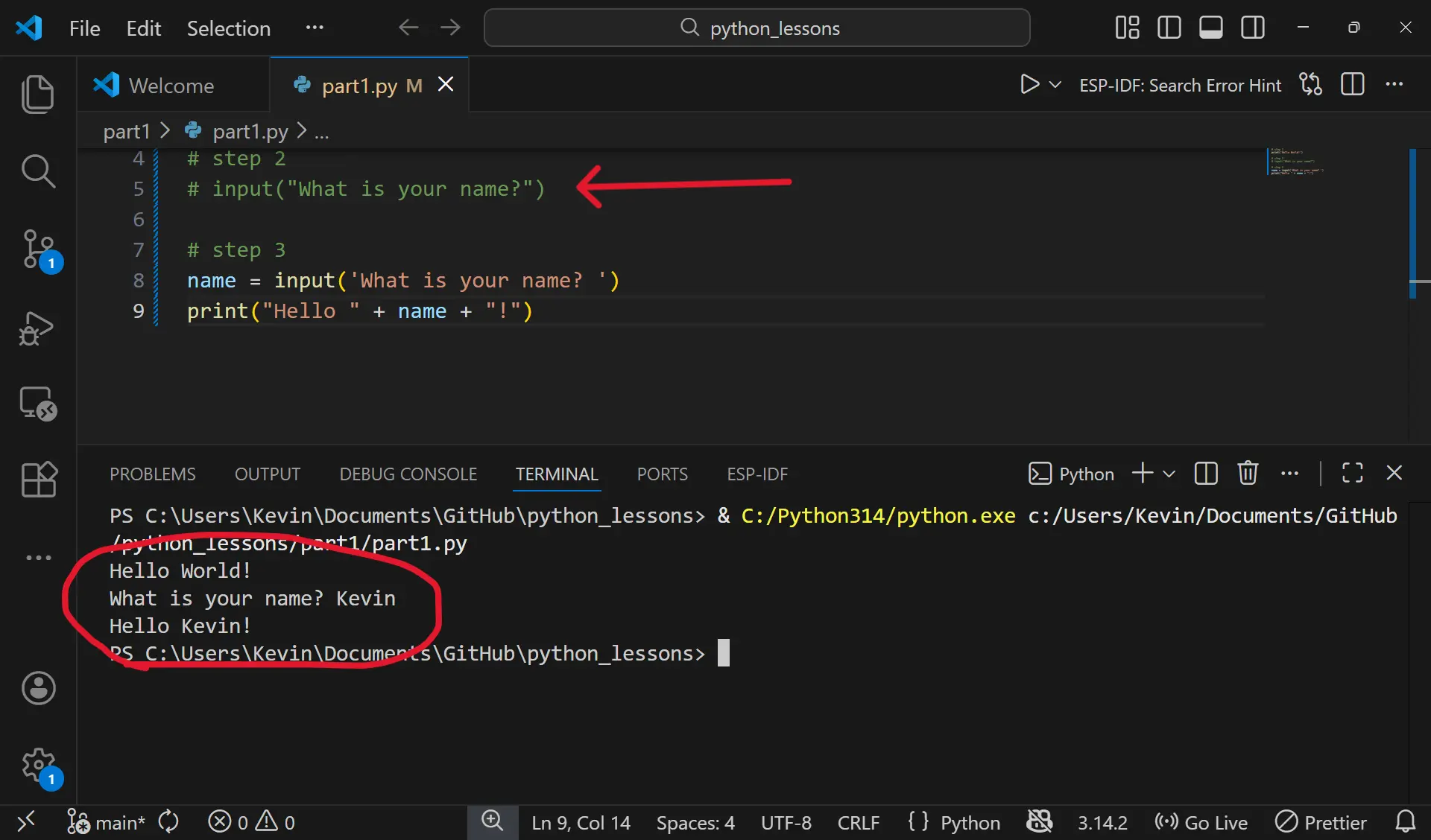 VS Code showing commented out lines of code using the # symbol