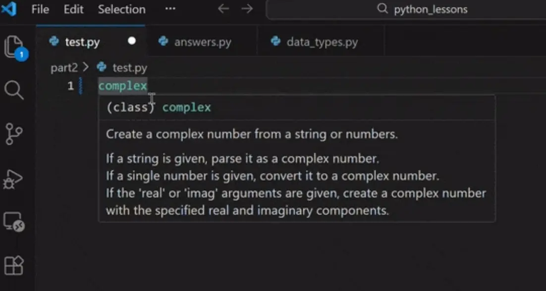 An img showing the data type tooltip for the complex data type