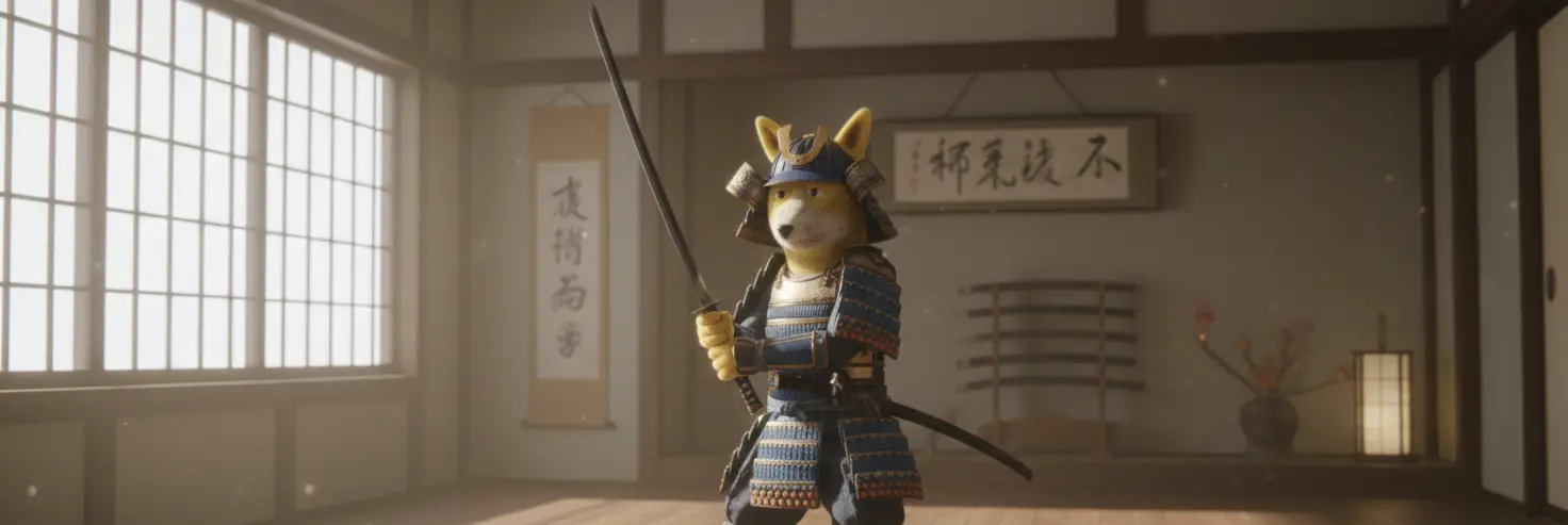 Flat_Eric dressed as a samurai holding a sword