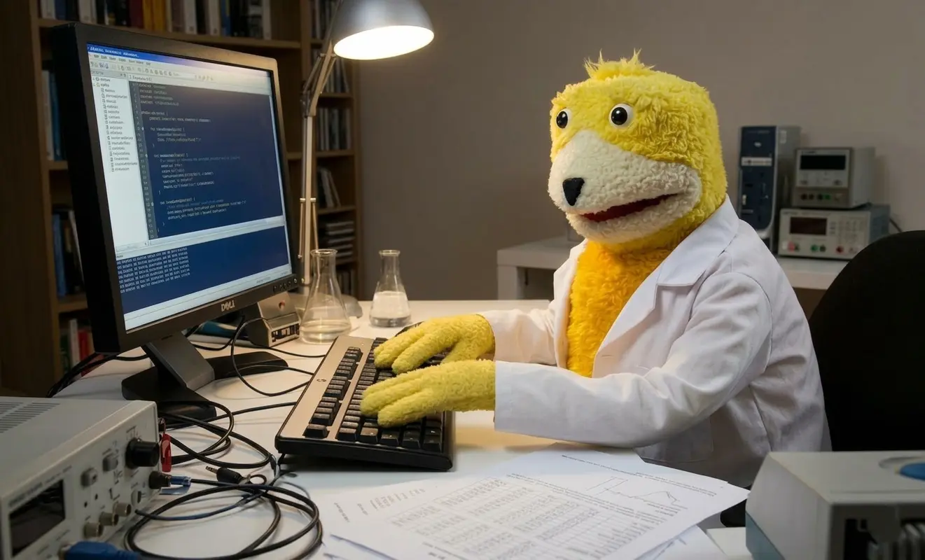 Flat_Eric Operating on a laptop