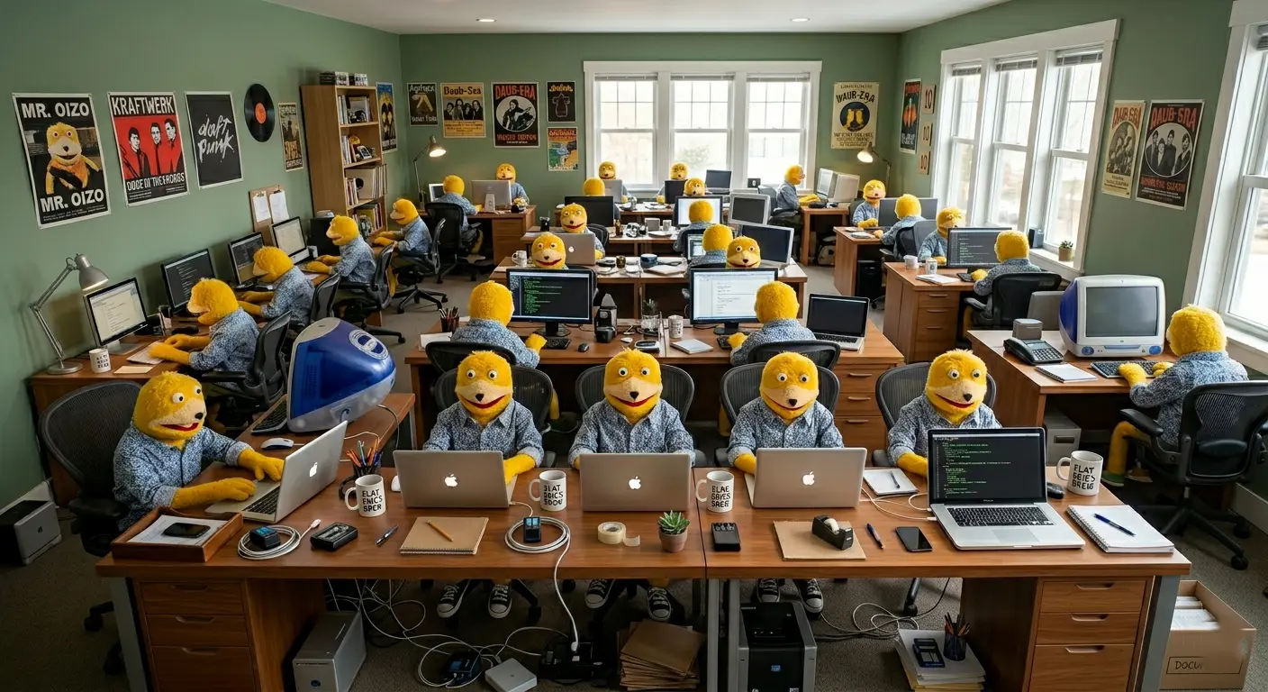 Many Erics working in a room