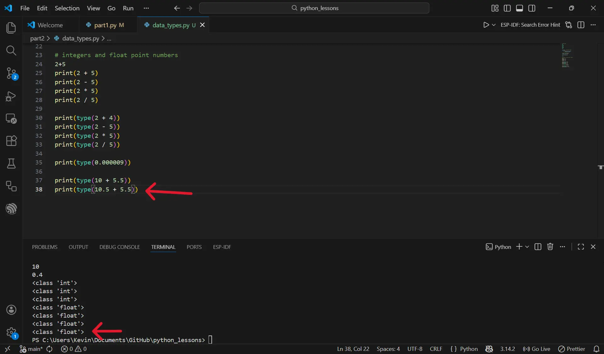 Printing type float to the terminal