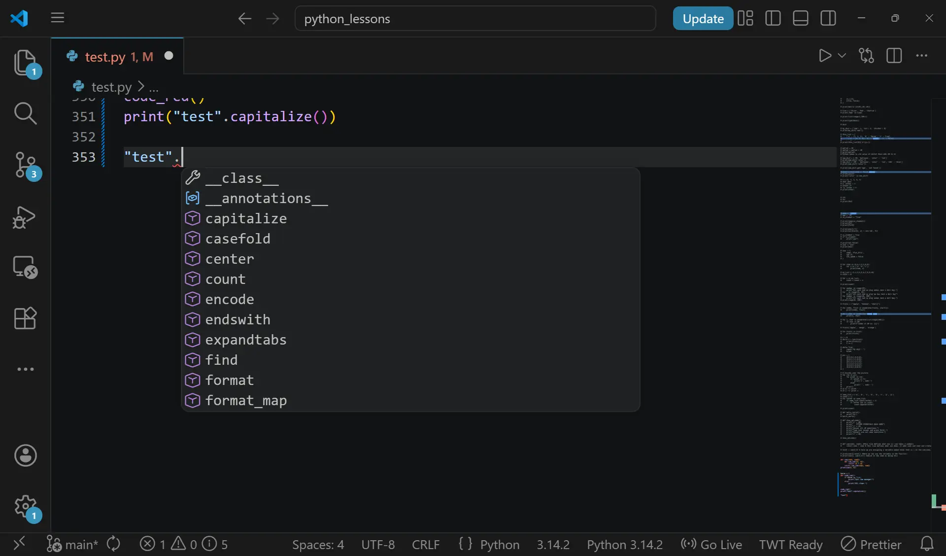 Python interpreter showing a list of string methods